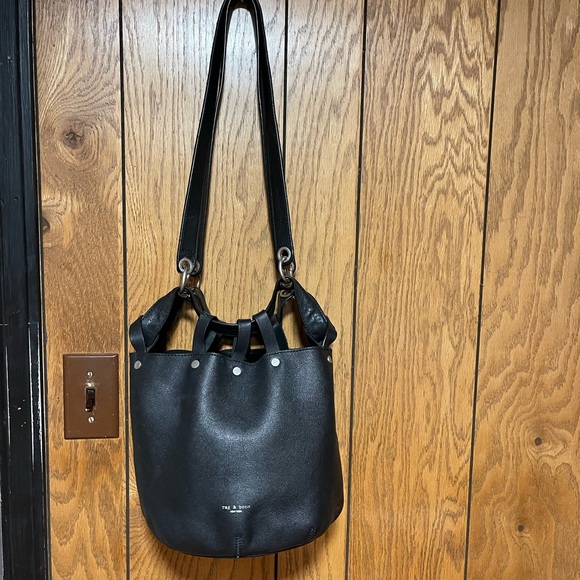 Rag & bone"Studded Pebbled Leather Bucket Bag Black - Picture 10 of 16